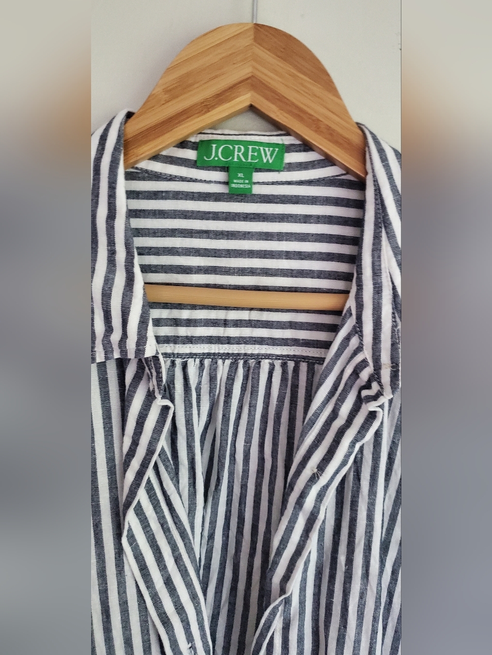 J. Crew Navy and White Vertical Linen Striped Shirt Dress Size XL - Picture 4 of 11